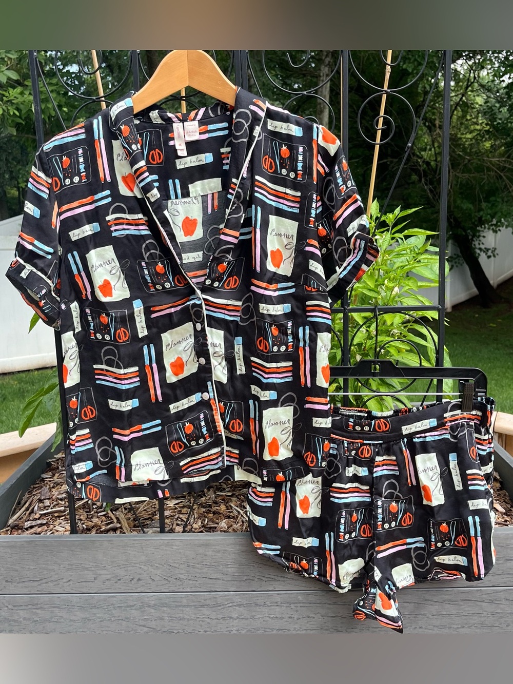 Lyre Bird x Phthalo Ruth Short Sleeve Top & Shorts Pajama Set Size M Boho Lounge